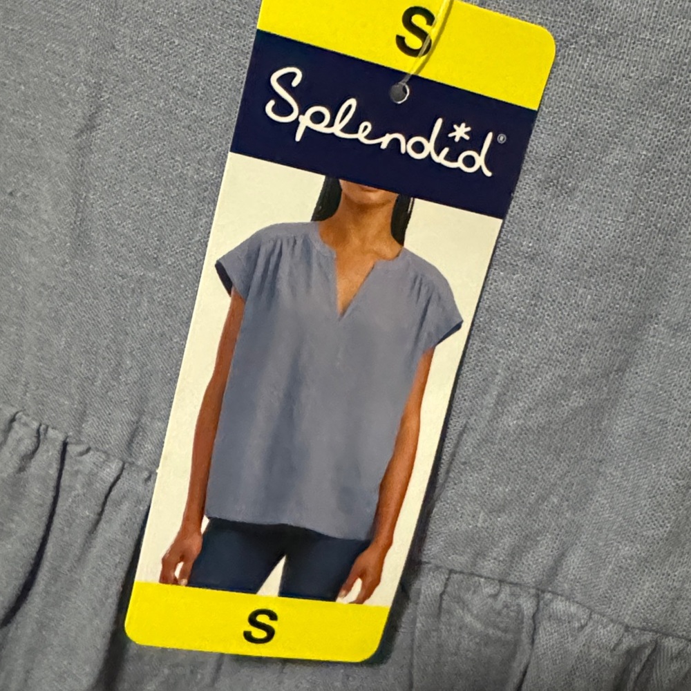 NWT Splendid Linen Viscose Blend Popover Blouse-Sz S-Chambray Blue-V Neck - Picture 7 of 11